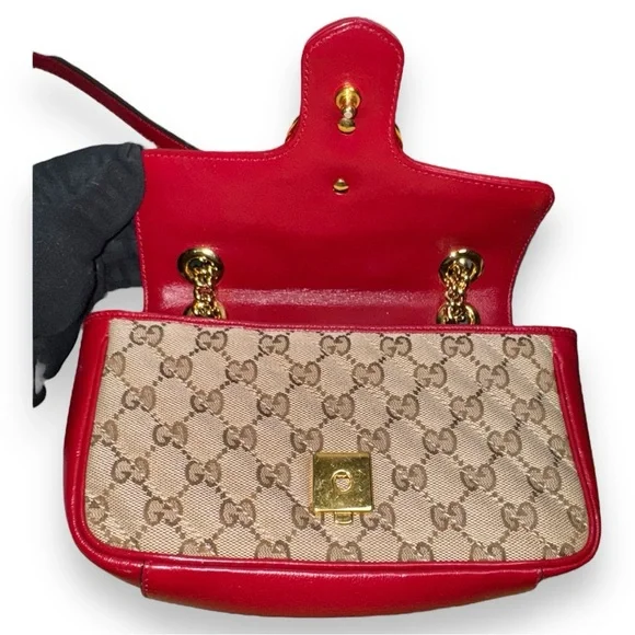 Authentic GUCCI GG Canvas Marmont Flap crossbody convertible bag